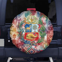 Peru National Emblem Marinera Spare Tire Cover Watercolor Splash Inca Pattern