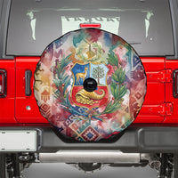 Peru National Emblem Marinera Spare Tire Cover Watercolor Splash Inca Pattern