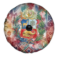 Peru National Emblem Marinera Spare Tire Cover Watercolor Splash Inca Pattern
