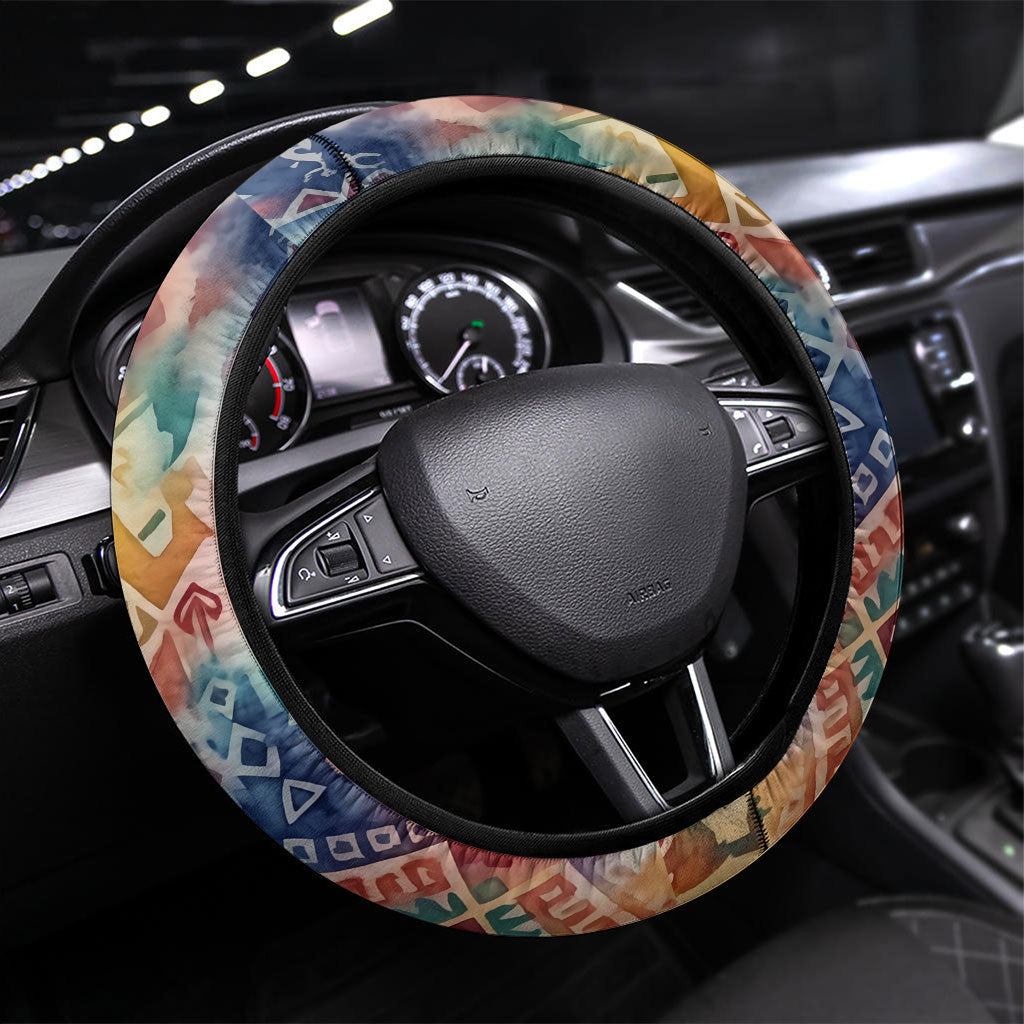 Peru National Emblem Marinera Steering Wheel Cover Watercolor Splash Inca Pattern