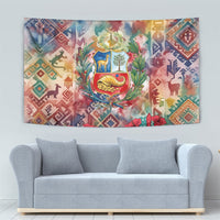 Peru National Emblem Marinera Tapestry Watercolor Splash Inca Pattern