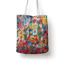Peru National Emblem Marinera Tote Bag Watercolor Splash Inca Pattern