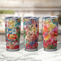 Peru National Emblem Marinera Tumbler Cup Watercolor Splash Inca Pattern