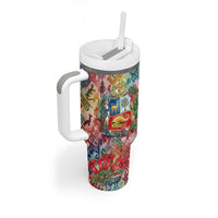 Peru National Emblem Marinera Tumbler With Handle Watercolor Splash Inca Pattern