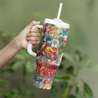 Peru National Emblem Marinera Tumbler With Handle Watercolor Splash Inca Pattern