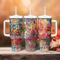 Peru National Emblem Marinera Tumbler With Handle Watercolor Splash Inca Pattern
