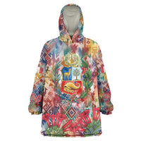Peru National Emblem Marinera Wearable Blanket Hoodie Watercolor Splash Inca Pattern
