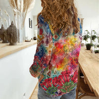 Peru National Emblem Marinera Women Casual Shirt Watercolor Splash Inca Pattern