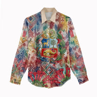 Peru National Emblem Marinera Women Casual Shirt Watercolor Splash Inca Pattern