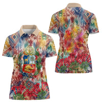 Peru National Emblem Marinera Women Polo Shirt Watercolor Splash Inca Pattern