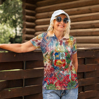 Peru National Emblem Marinera Women Polo Shirt Watercolor Splash Inca Pattern