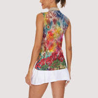 Peru National Emblem Marinera Women Sleeveless Polo Shirt Watercolor Splash Inca Pattern
