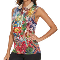 Peru National Emblem Marinera Women Sleeveless Polo Shirt Watercolor Splash Inca Pattern