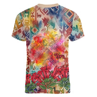 Peru National Emblem Marinera Women V-Neck T-Shirt Watercolor Splash Inca Pattern