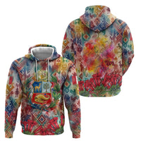 Peru National Emblem Marinera Zip Hoodie Watercolor Splash Inca Pattern