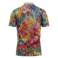 Peru National Emblem Marinera Zipper Polo Shirt Watercolor Splash Inca Pattern