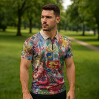 Peru National Emblem Marinera Zipper Polo Shirt Watercolor Splash Inca Pattern