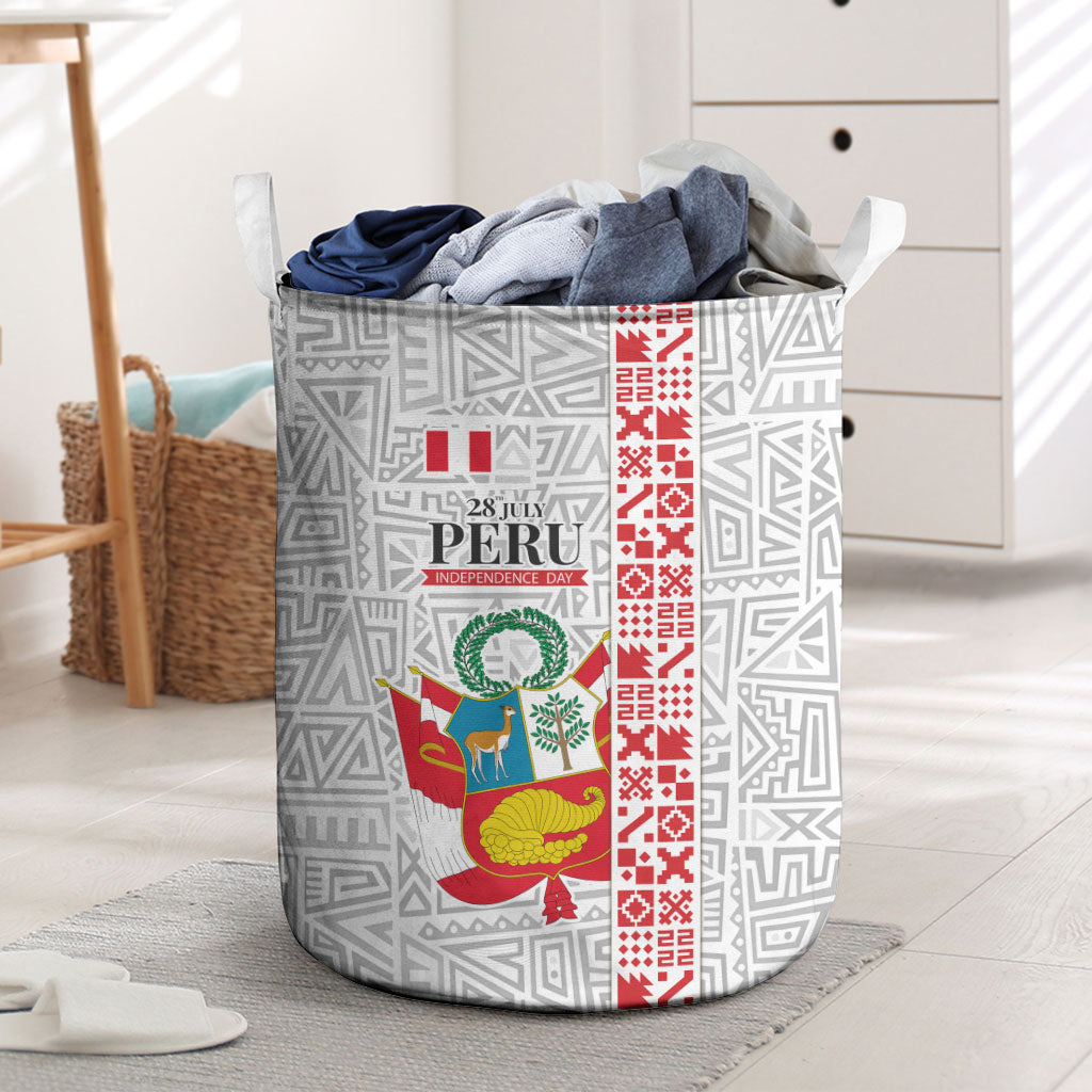 Peru Independence Day Laundry Basket Peruvian Flag Coat of Arms Inca Pattern