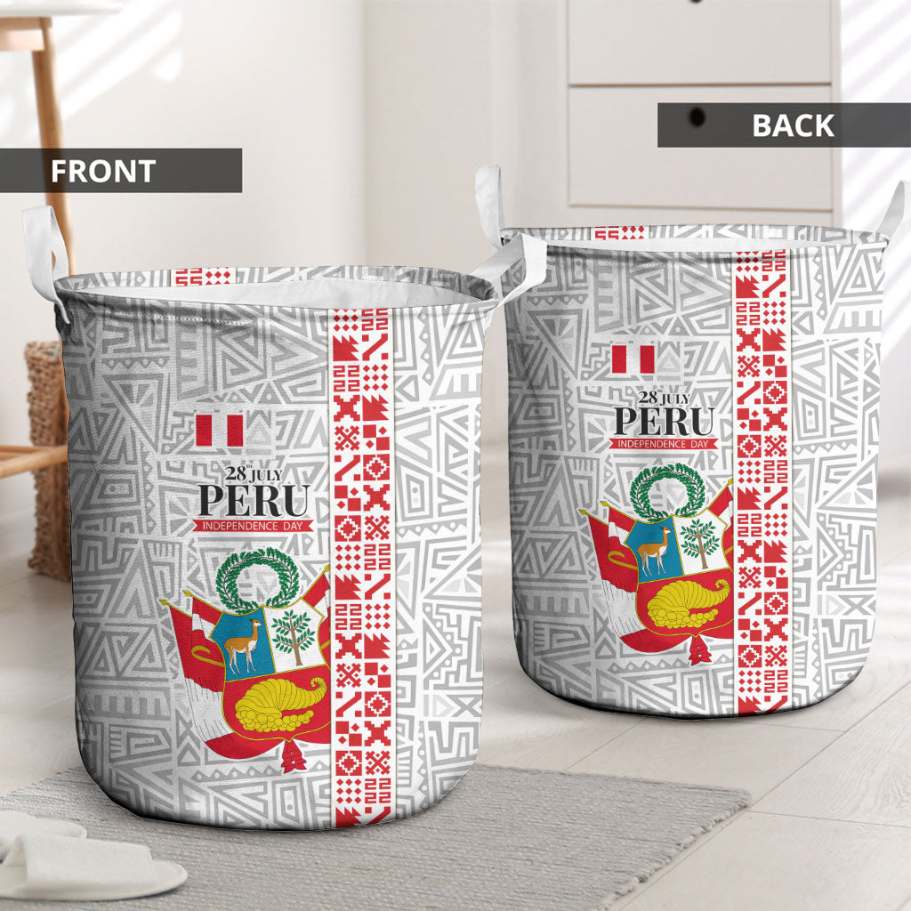 Peru Independence Day Laundry Basket Peruvian Flag Coat of Arms Inca Pattern