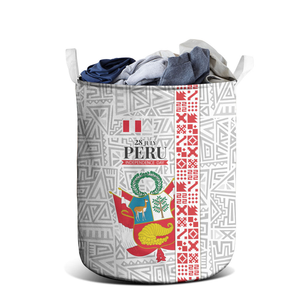 Peru Independence Day Laundry Basket Peruvian Flag Coat of Arms Inca Pattern