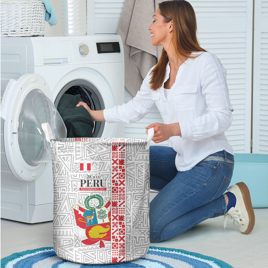 Peru Independence Day Laundry Basket Peruvian Flag Coat of Arms Inca Pattern