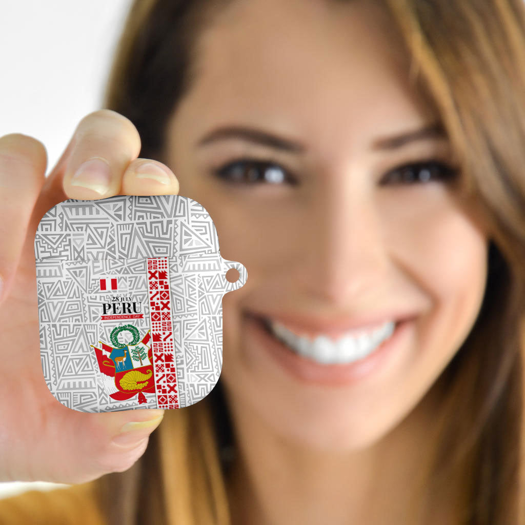 Peru Independence Day AirPods Case Peruvian Flag Coat of Arms Inca Pattern