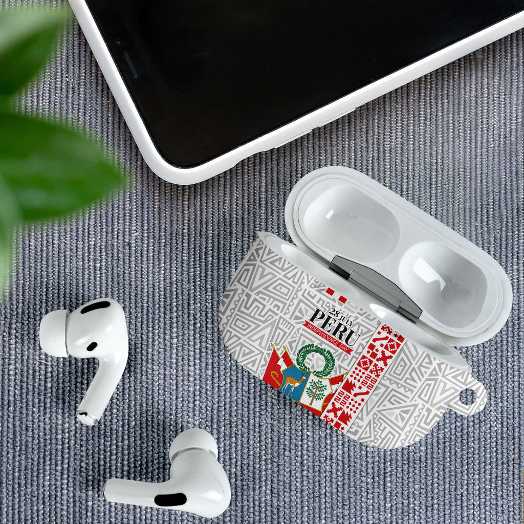 Peru Independence Day AirPods Case Peruvian Flag Coat of Arms Inca Pattern