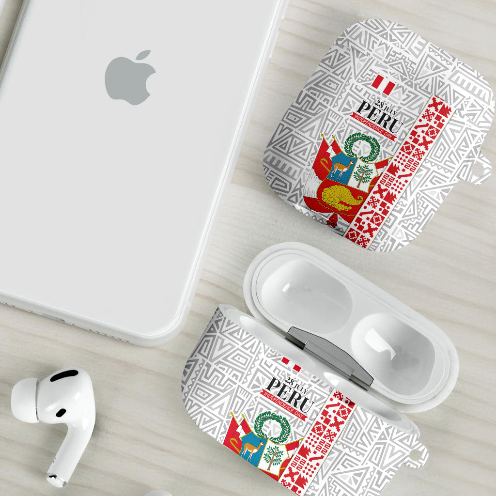 Peru Independence Day AirPods Case Peruvian Flag Coat of Arms Inca Pattern