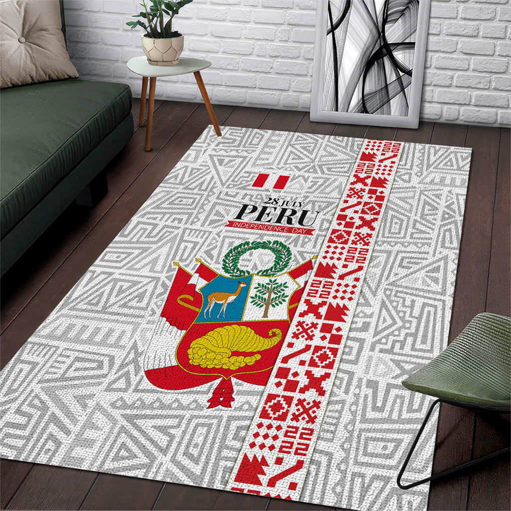 Peru Independence Day Area Rug Peruvian Flag Coat of Arms Inca Pattern