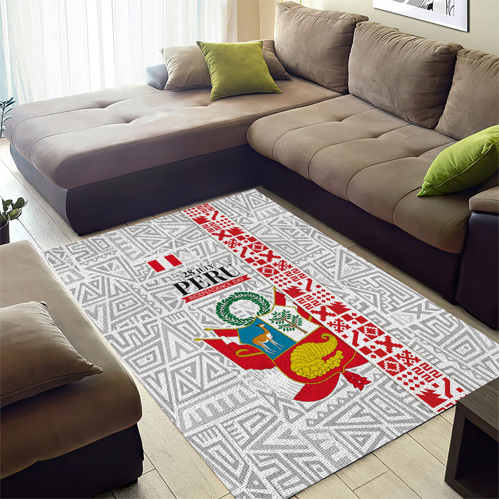Peru Independence Day Area Rug Peruvian Flag Coat of Arms Inca Pattern