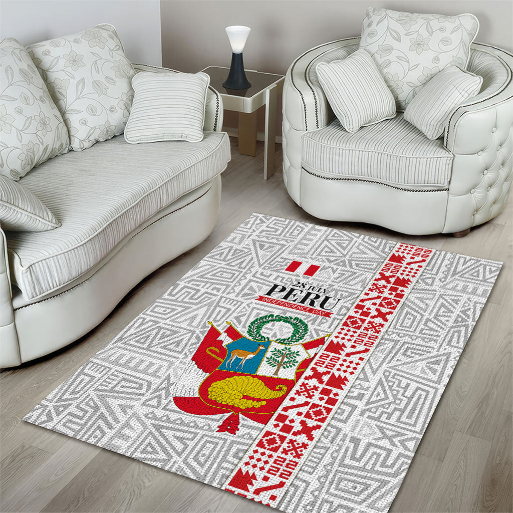 Peru Independence Day Area Rug Peruvian Flag Coat of Arms Inca Pattern