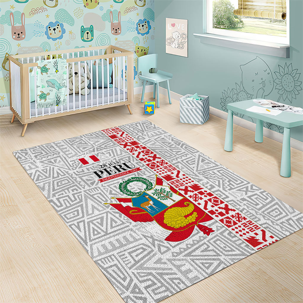 Peru Independence Day Area Rug Peruvian Flag Coat of Arms Inca Pattern