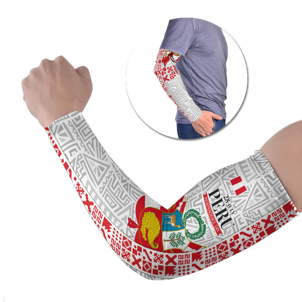 Peru Independence Day Arm Sleeves Peruvian Flag Coat of Arms Inca Pattern