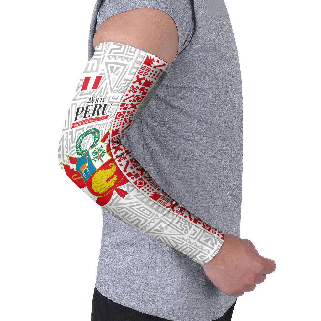 Peru Independence Day Arm Sleeves Peruvian Flag Coat of Arms Inca Pattern