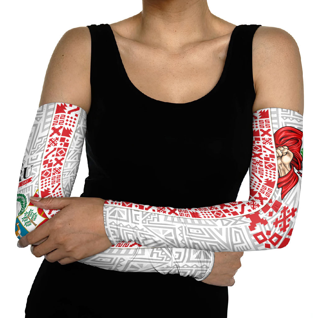 Peru Independence Day Arm Sleeves Peruvian Flag Coat of Arms Inca Pattern