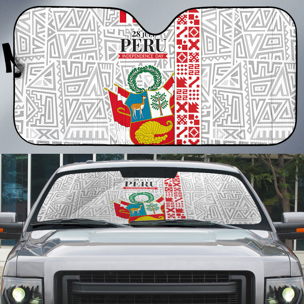 Peru Independence Day Auto Sun Shade Peruvian Flag Coat of Arms Inca Pattern