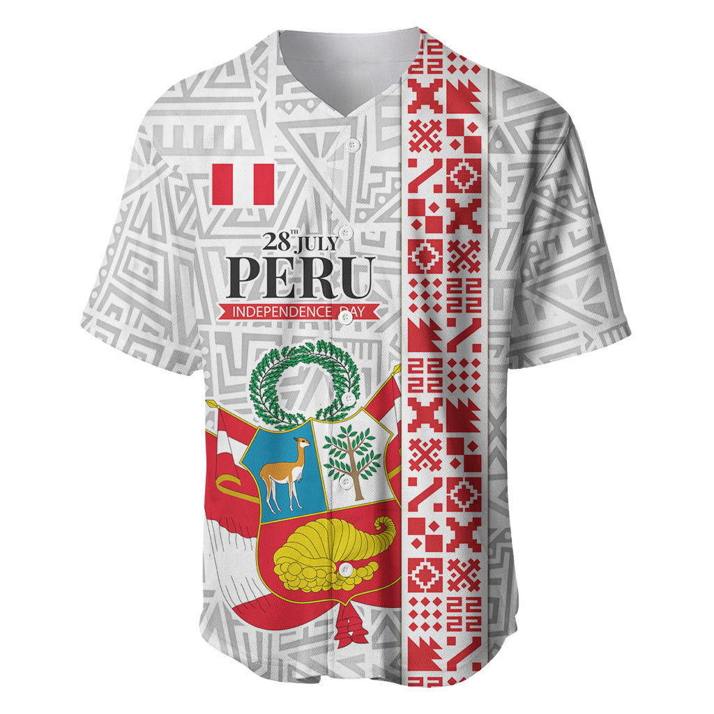 Peru Independence Day Baseball Jersey Peruvian Flag Coat of Arms Inca Pattern