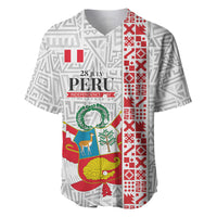 Peru Independence Day Baseball Jersey Peruvian Flag Coat of Arms Inca Pattern