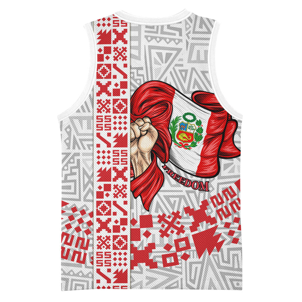 Peru Independence Day Basketball Jersey Peruvian Flag Coat of Arms Inca Pattern