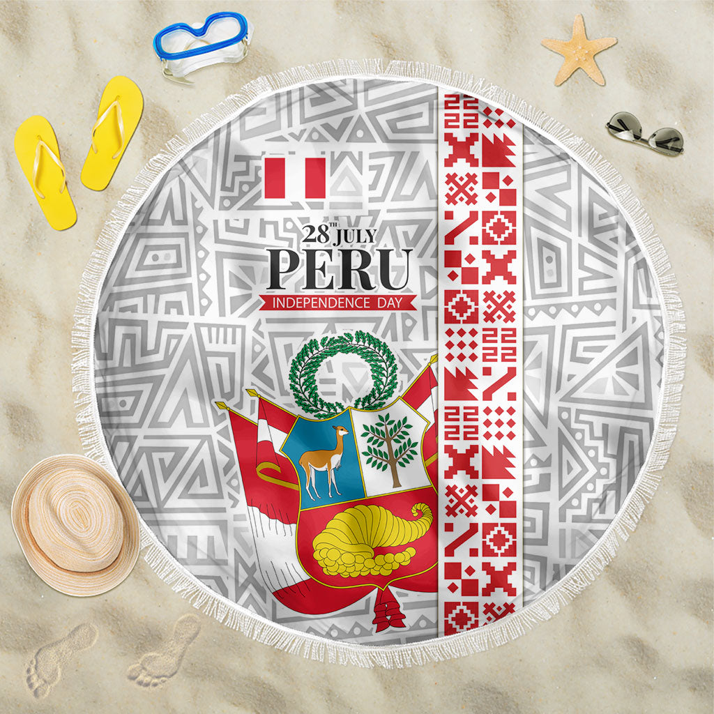 Peru Independence Day Beach Blanket Peruvian Flag Coat of Arms Inca Pattern