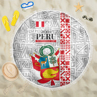 Peru Independence Day Beach Blanket Peruvian Flag Coat of Arms Inca Pattern