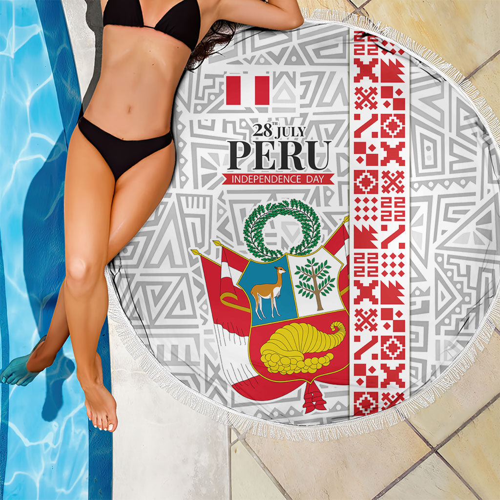 Peru Independence Day Beach Blanket Peruvian Flag Coat of Arms Inca Pattern