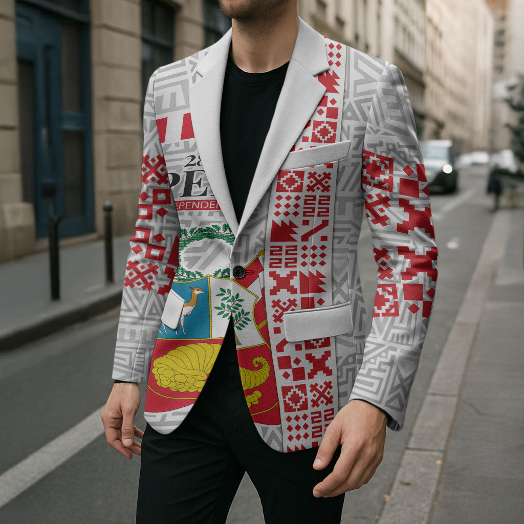 Peru Independence Day Blazer Peruvian Flag Coat of Arms Inca Pattern