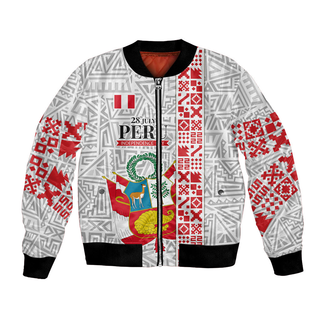 Peru Independence Day Bomber Jacket Peruvian Flag Coat of Arms Inca Pattern