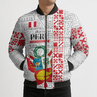 Peru Independence Day Bomber Puffer Jacket Peruvian Flag Coat of Arms Inca Pattern