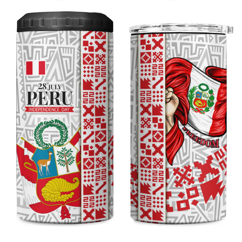 Peru Independence Day 4 in 1 Can Cooler Tumbler Peruvian Flag Coat of Arms Inca Pattern