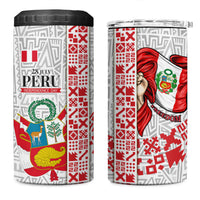 Peru Independence Day 4 in 1 Can Cooler Tumbler Peruvian Flag Coat of Arms Inca Pattern