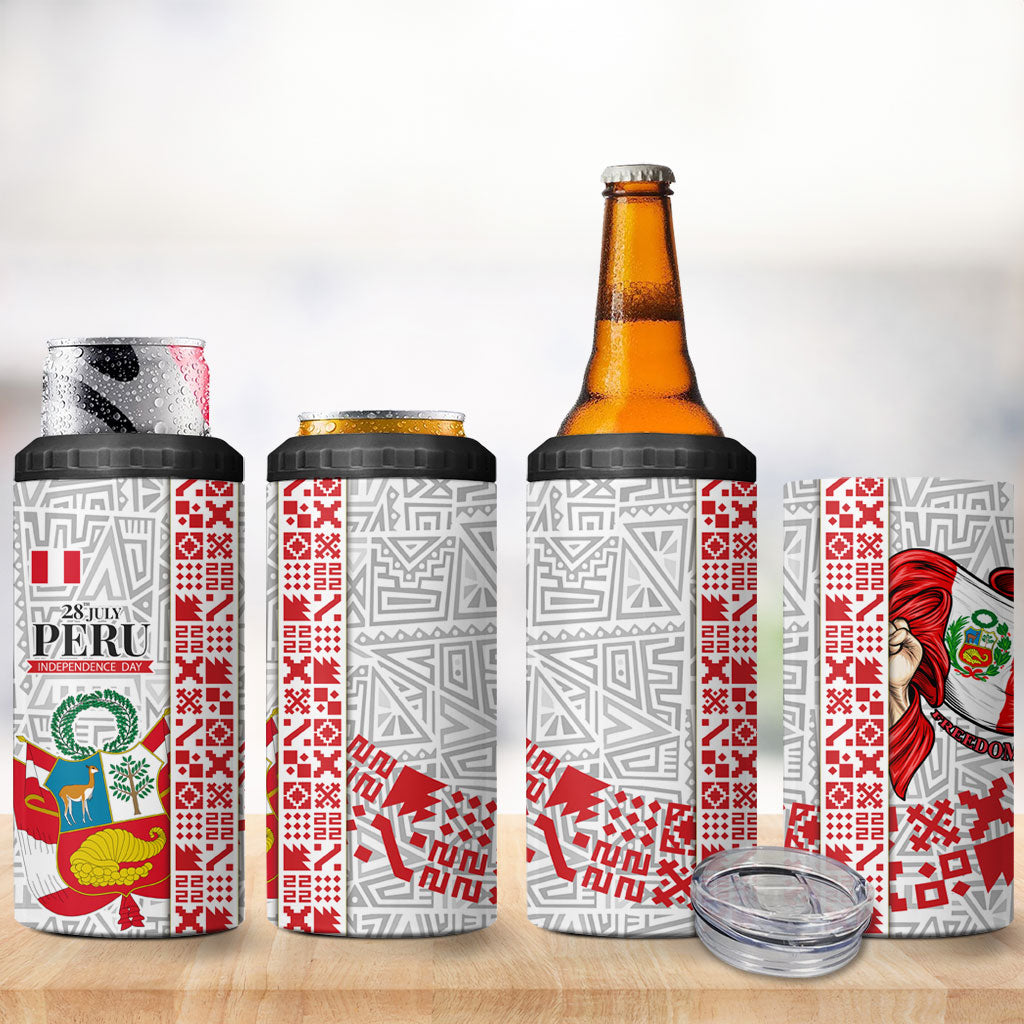 Peru Independence Day 4 in 1 Can Cooler Tumbler Peruvian Flag Coat of Arms Inca Pattern