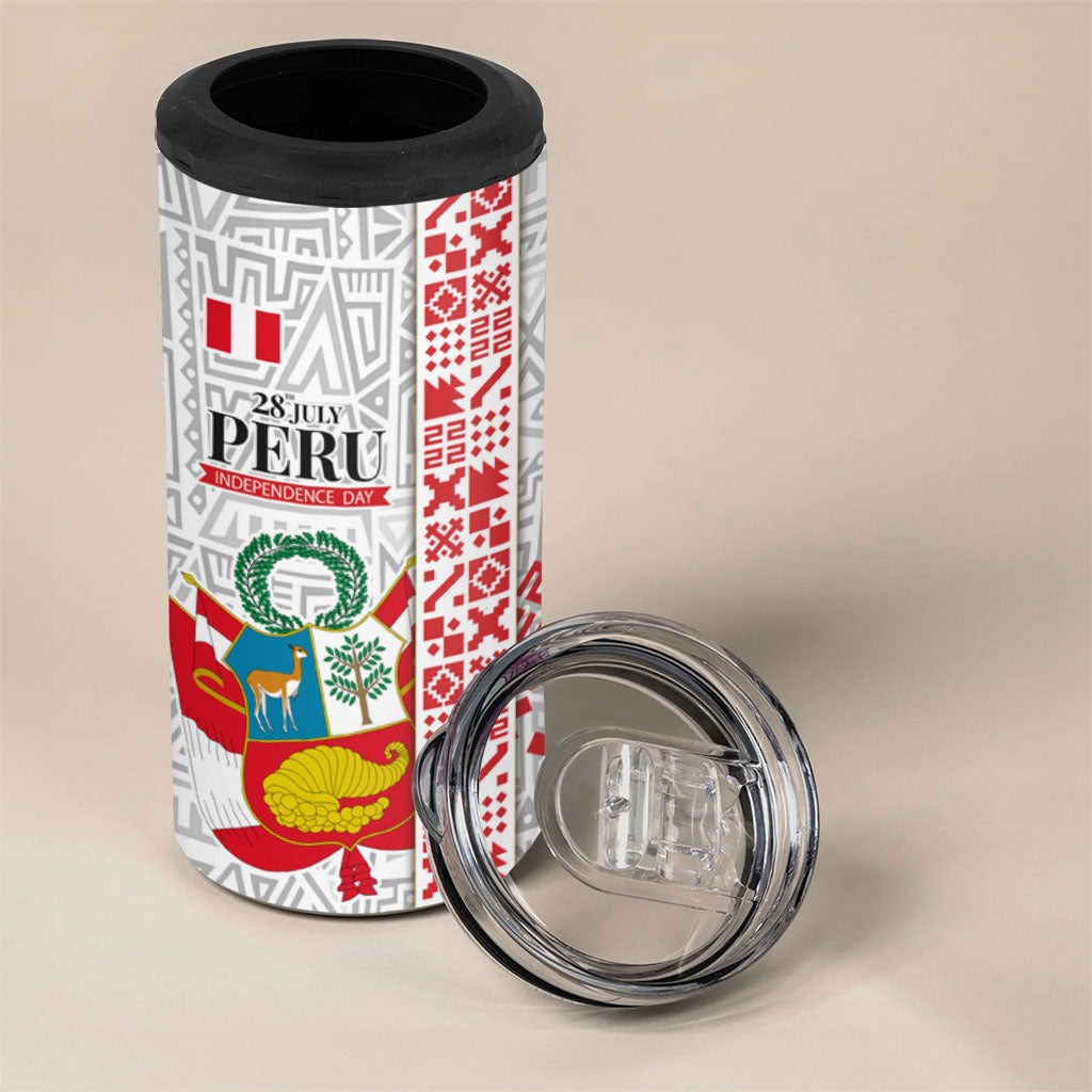Peru Independence Day 4 in 1 Can Cooler Tumbler Peruvian Flag Coat of Arms Inca Pattern