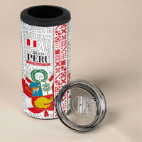Peru Independence Day 4 in 1 Can Cooler Tumbler Peruvian Flag Coat of Arms Inca Pattern